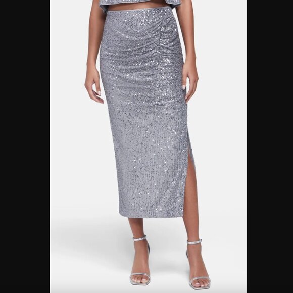 Wildfox Armidale Silver Sequin Side Slit Midi Skirt S NWT - Picture 3 of 9